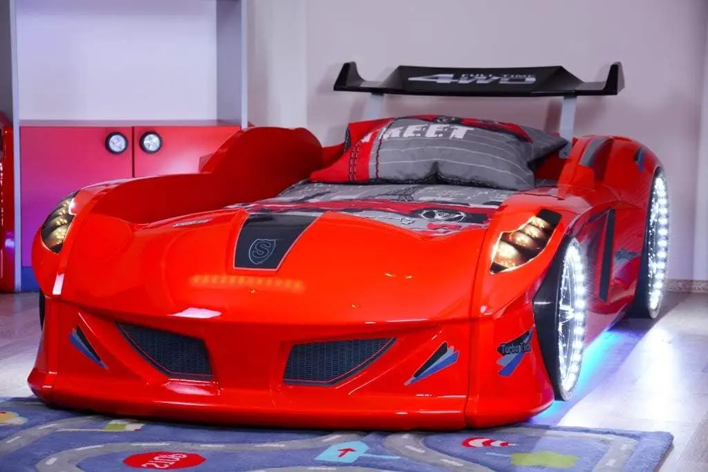 Ліжко машина MUSVENUS Jaguar Speedy boy Red MAXI - підсвічування фар, коліс, дна, звук, пульт